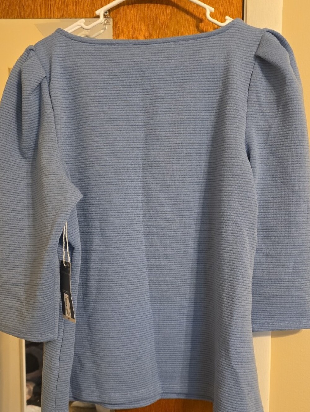 Worthington Light Blue Ribbed Puff-Sleeve Top - Picture 2 of 4